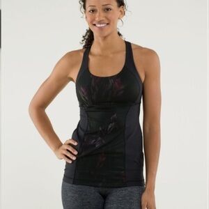 Lululemon 8 Energy Tank Midnight Iris Black Floral Tank Top Yoga Shirt